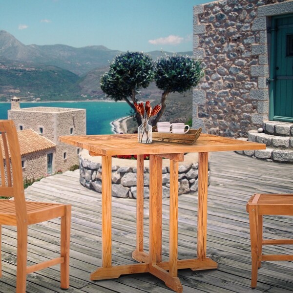 Chic Teak Hatteras Square Teak Wood Outdoor Folding Patio Table,35 Inch (table only)