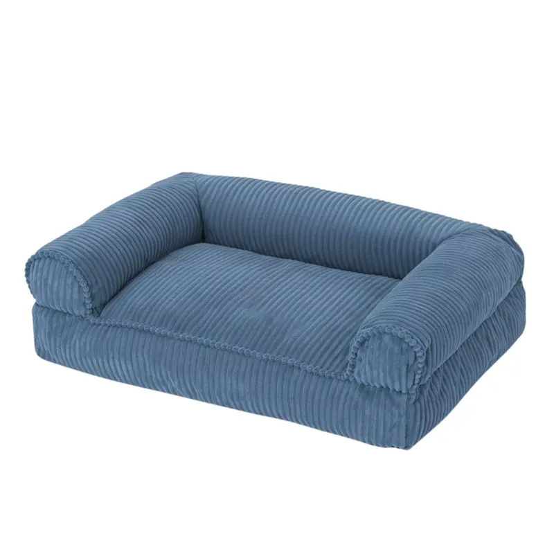 Plush Corduroy Pet Sofa Bed – Memory Foam Cushion & Raised Edges