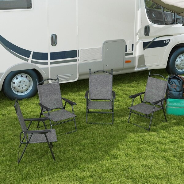 Outsunny Folding Patio Chairs,Set of 4 Camping Chairs with Armrests