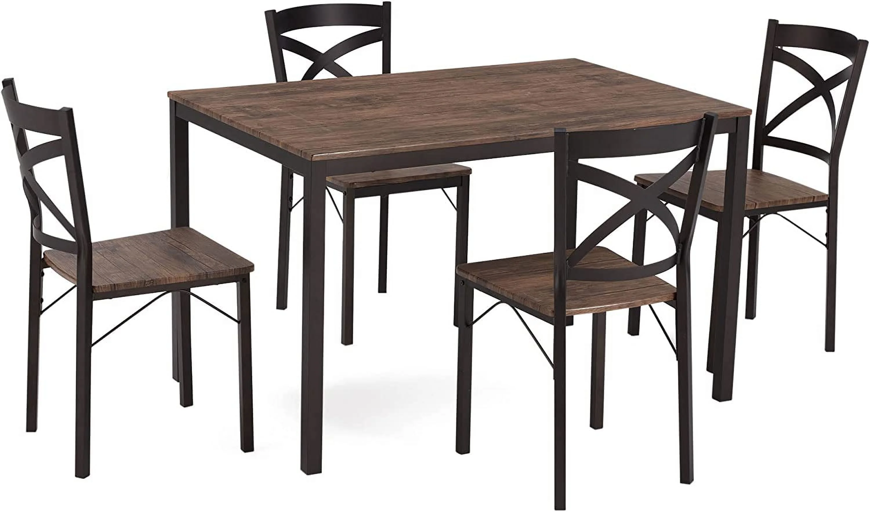 Perfect 5 Piece Industrial Style Stainless Metal Frame Kitchen Dining Room Table and Chairs Furniture Set for Family of 4  Brown/Black