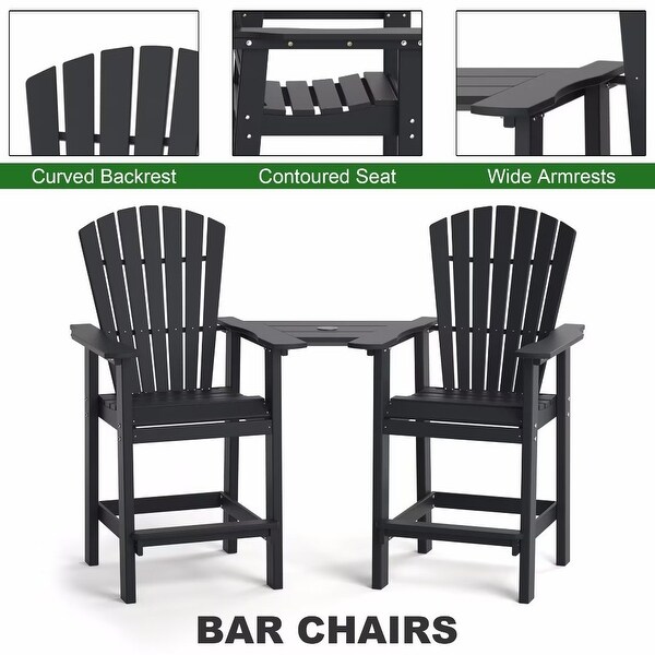 Beach Balcony Chair Barstool with Removable Table,WoodLike HDPE Backyard Garden Dining Chairs,Adirondack Arm Chairs Set of 2,