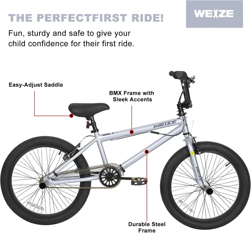 WEIZE 20″ Freestyle BMX Bike – Stunt-Ready Steel Frame, 360° Rotor Hub, Designed for Kids & Adults