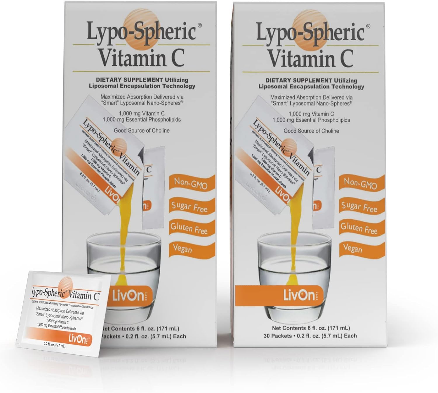 LivOn Laboratories Lypo–Spheric Vitamin C – 12 Cartons (360 Packets)
