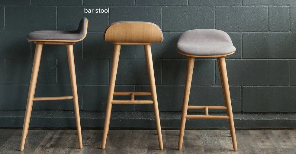 Gray Bar Stool in Oak Wood with Back | Article Sede Modern Furniture