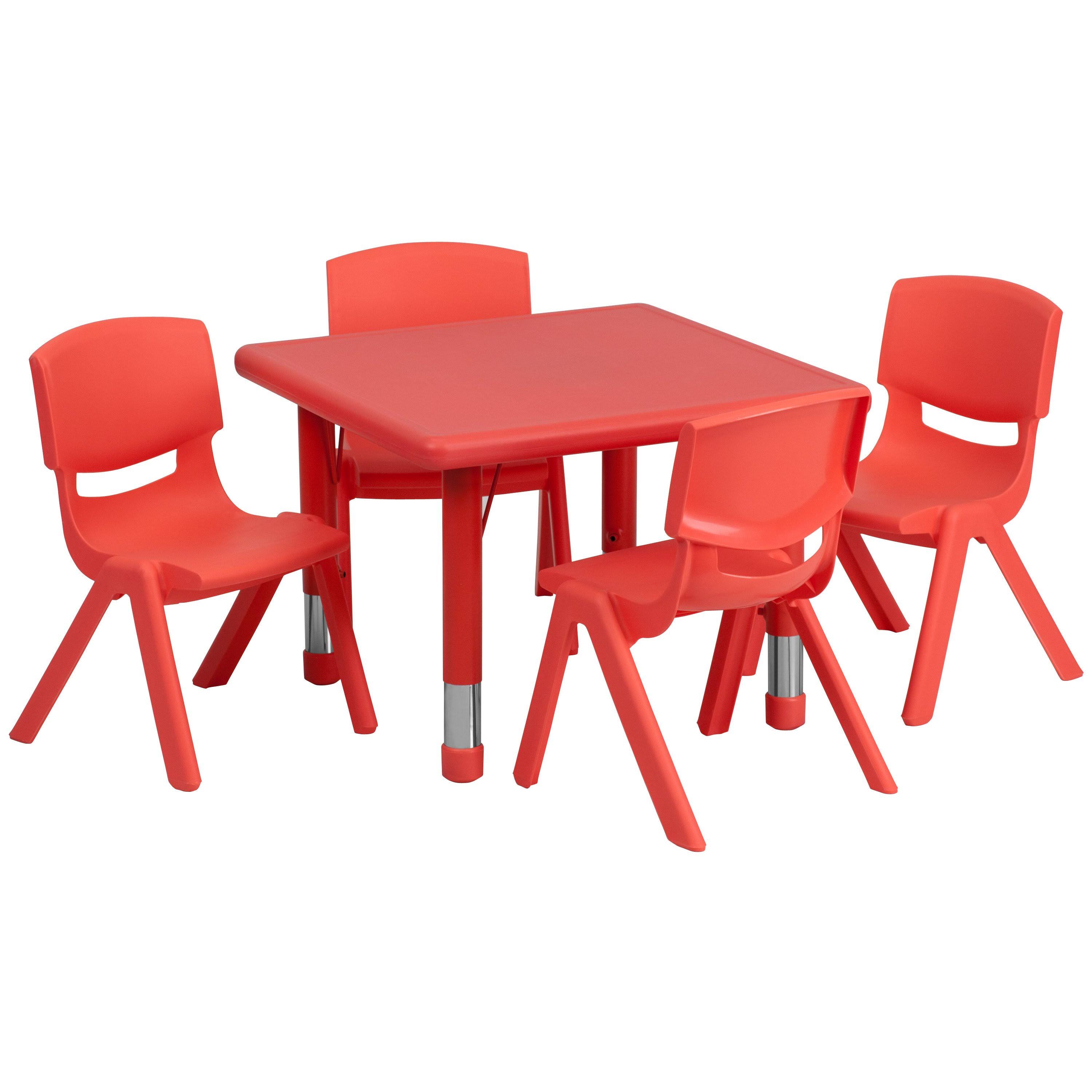 Flash Furniture Square Adjustable Plastic Activity Table Set with 4 School Stack Chairs, Blue