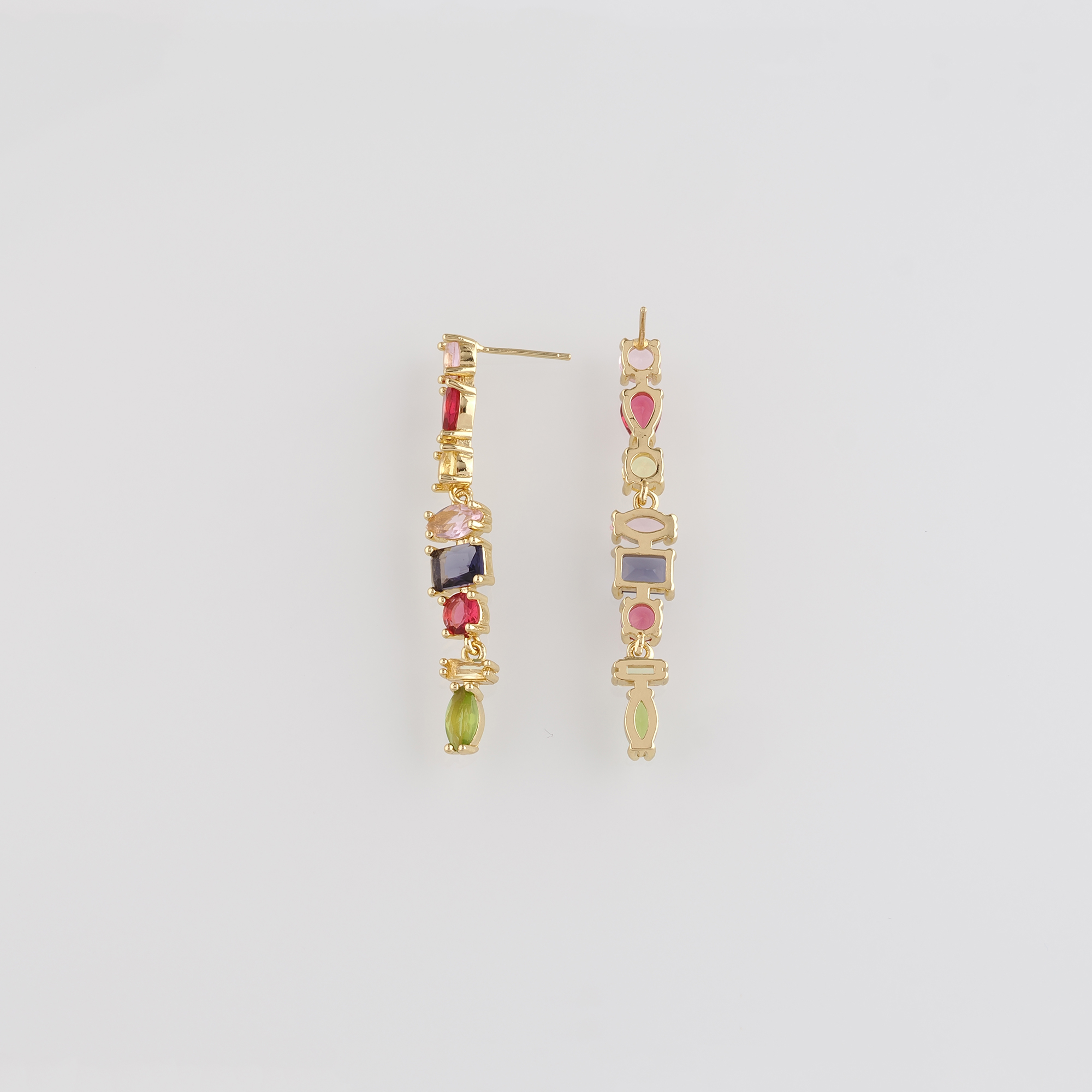 18K Gold Filled Geometric Stud Earrings,CZ Micro Pave Earrings,Long Earrings,Minimalist Earring,Gift for Wife