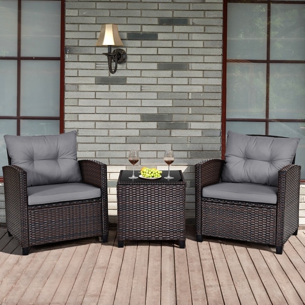 3 Pieces Rattan Patio Furniture Set with Washable Cushion