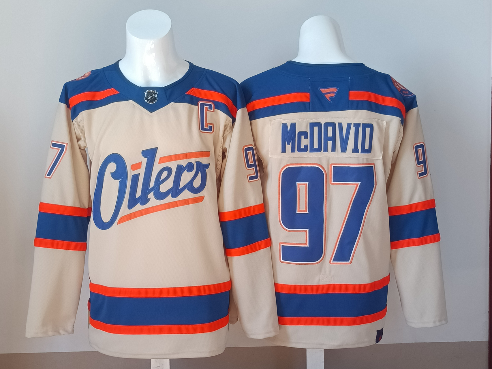 Men's Edmonton Oilers Connor McDavid #97 Fanatics Light Beige Alternate Premium Jersey