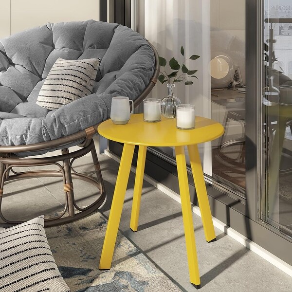 Indoor and Outdoor Steel Side Table,WeatherResistant Round End Table with Square Feet,Small Accen Table Great for Patio