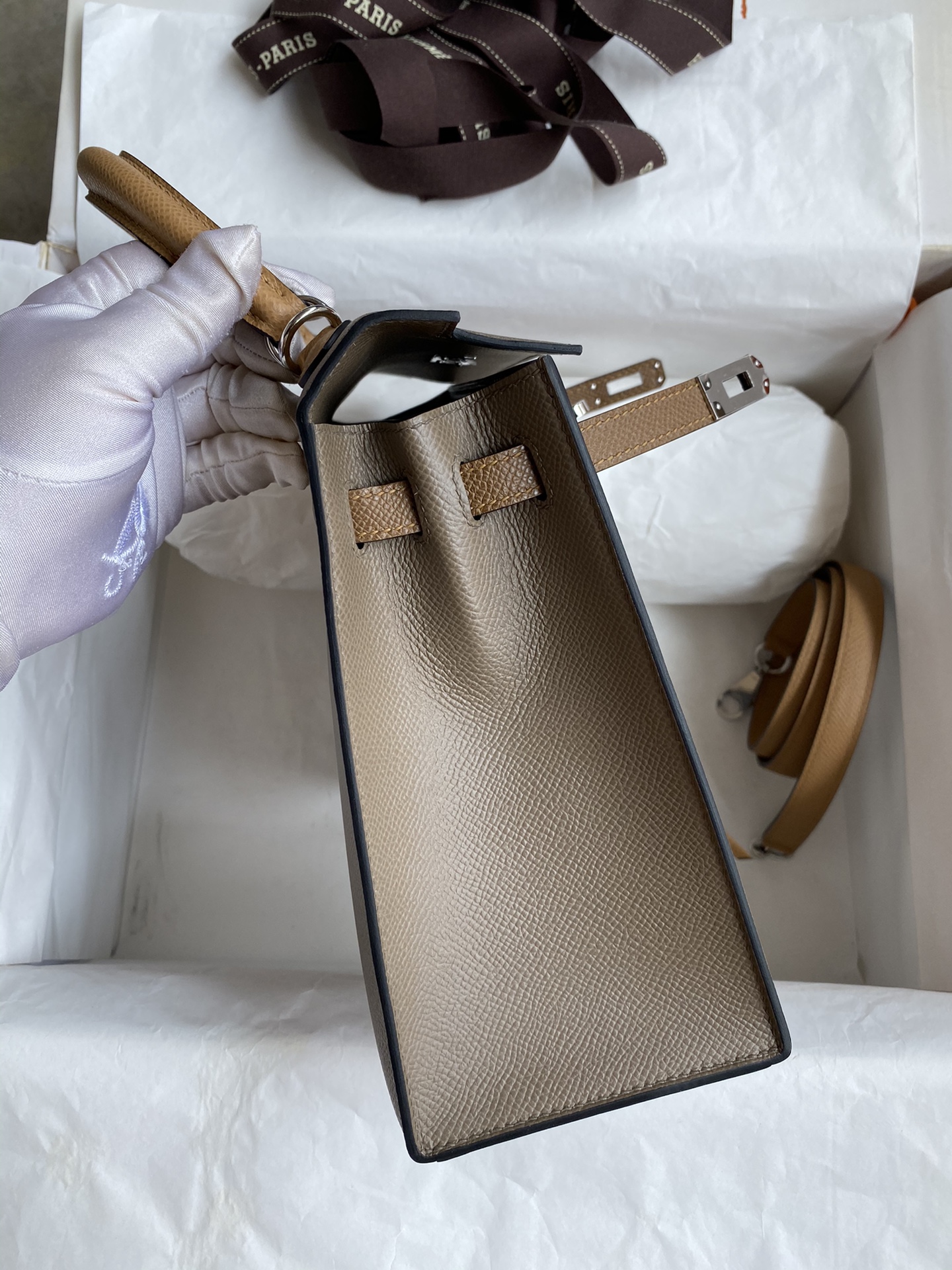 Hermes Kelly 25 Bag In Greige Epsom Leather For Women 25cm/10in