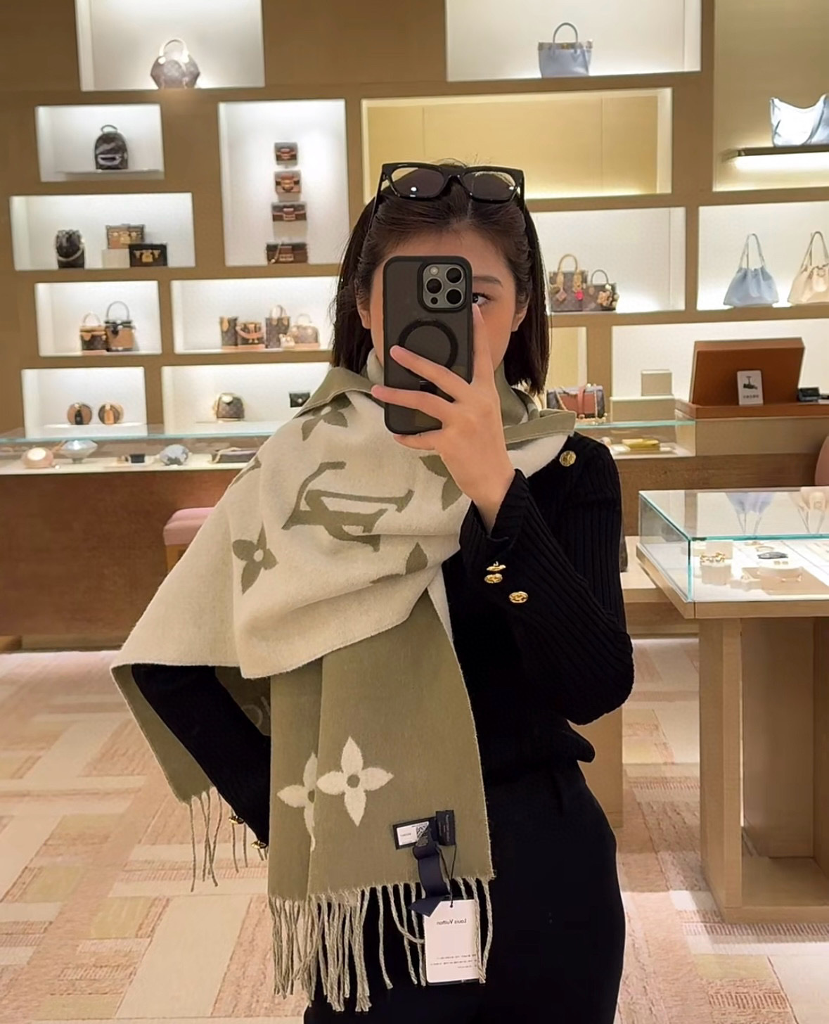 Louis Vuitton Monogram Giant Green Scarf For Women 170cm