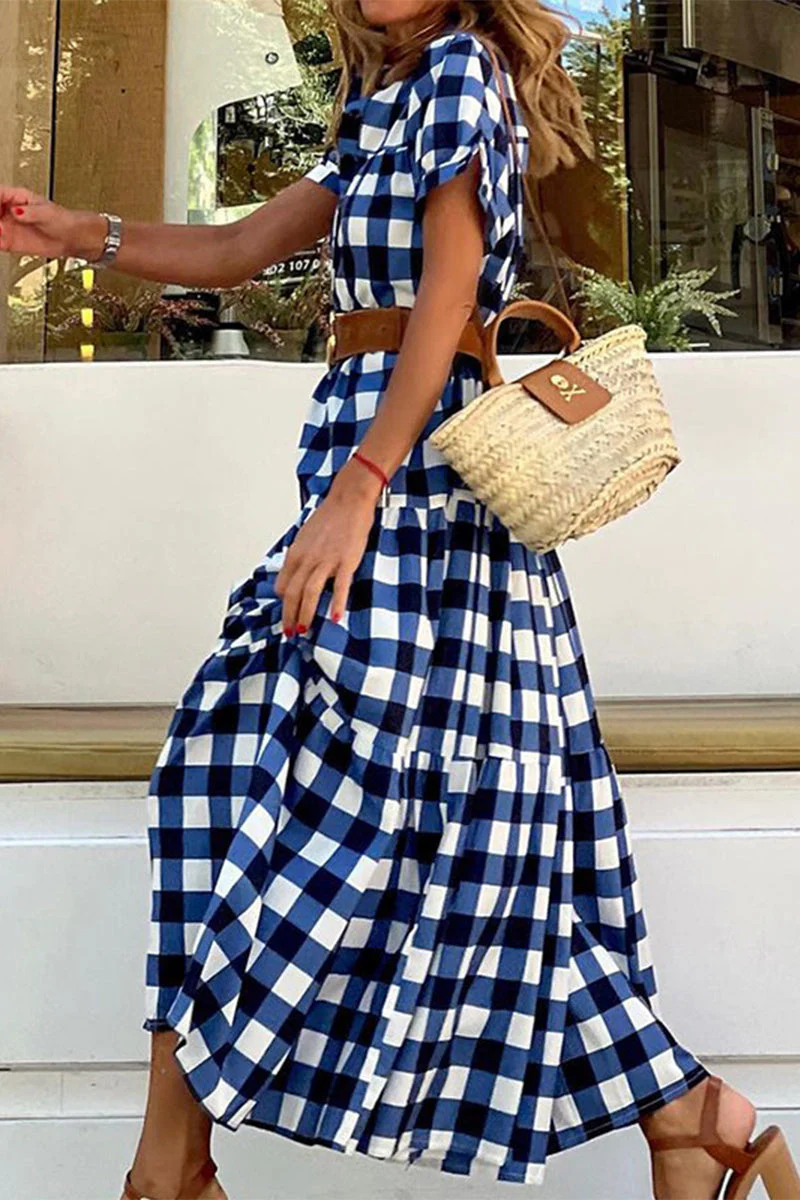 Elegant Gingham Check Maxi DressClistos