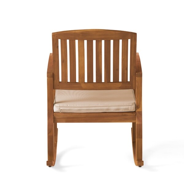 Selma Teak Finish Acacia Rocking Chair with Cushion by Christopher Knight Home