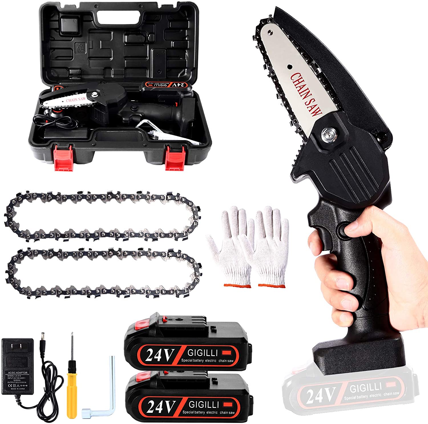 Woosir Upgraded 24V Mini Chainsaw With 2 Batteries 2 Chain