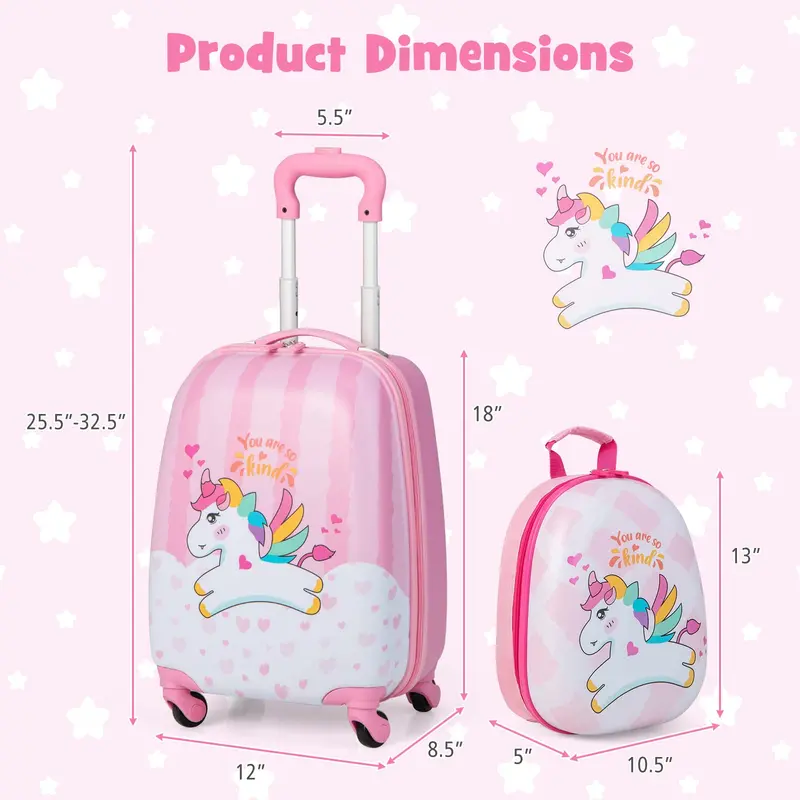 Two-Piece Kids’ Luggage Set: 12″ and 16″ Lightweight Spinner Suitcases