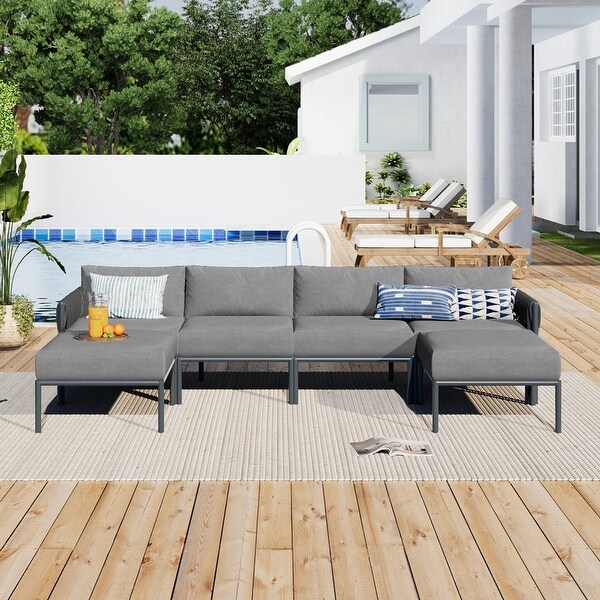 6Pieces Aluminum Patio Furniture Set,Outdoor Conversation Set with Cushions