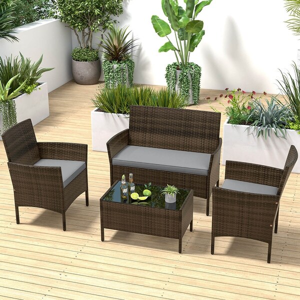 Costway 4 PCS Patio Furniture Set with Washable Cushions and Tempered