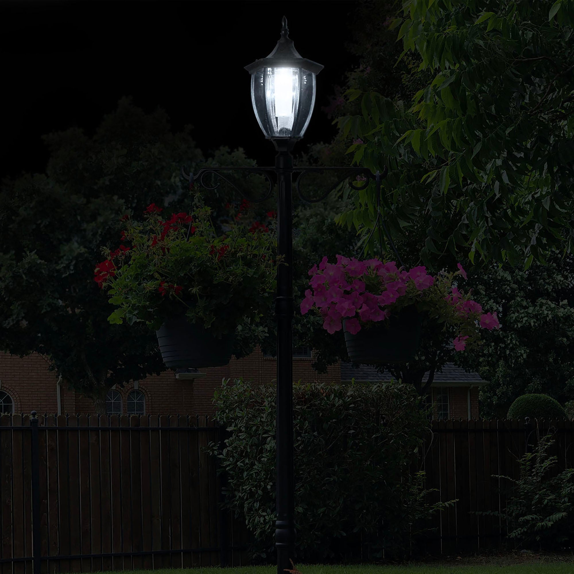 SunRay Cresmont Solar Lamp Post and Planter, with Hanger, Black, Single Head