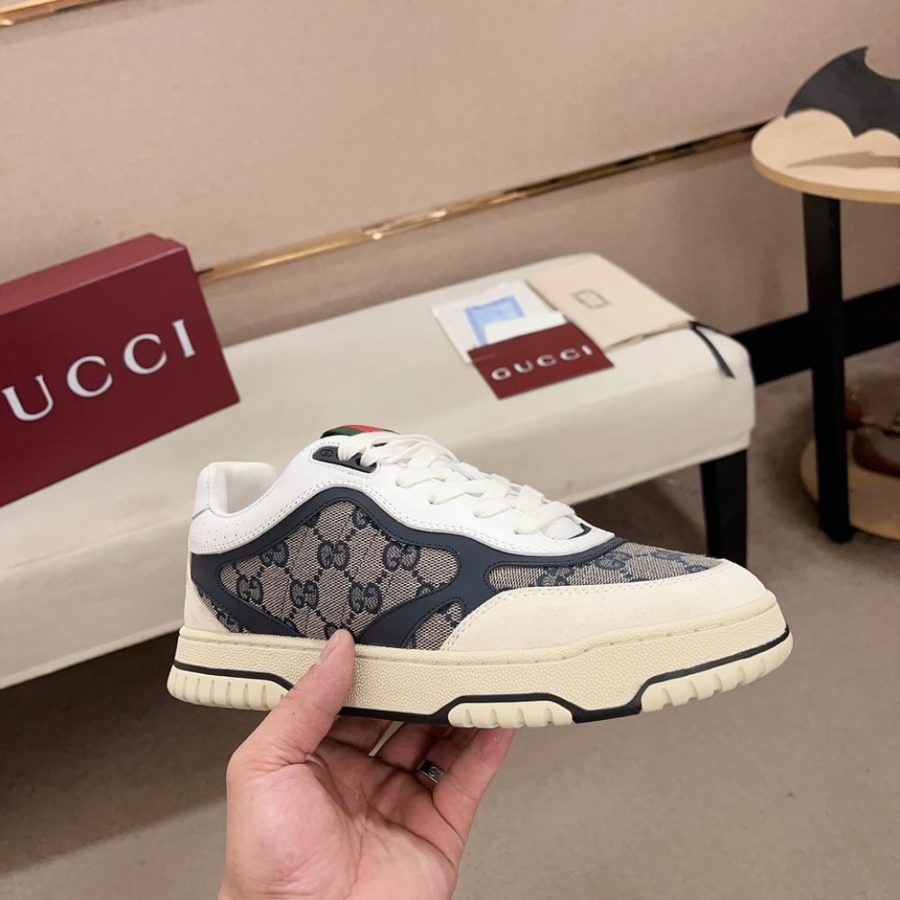 Gucci Women’S Re Web Sneaker Original Gg Canvas Beige And Blue ?787476 Aadhw 9552