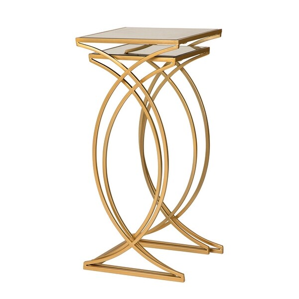 Glitzhome Set of 2 Modern Glam Glass Top Nesting Side Table