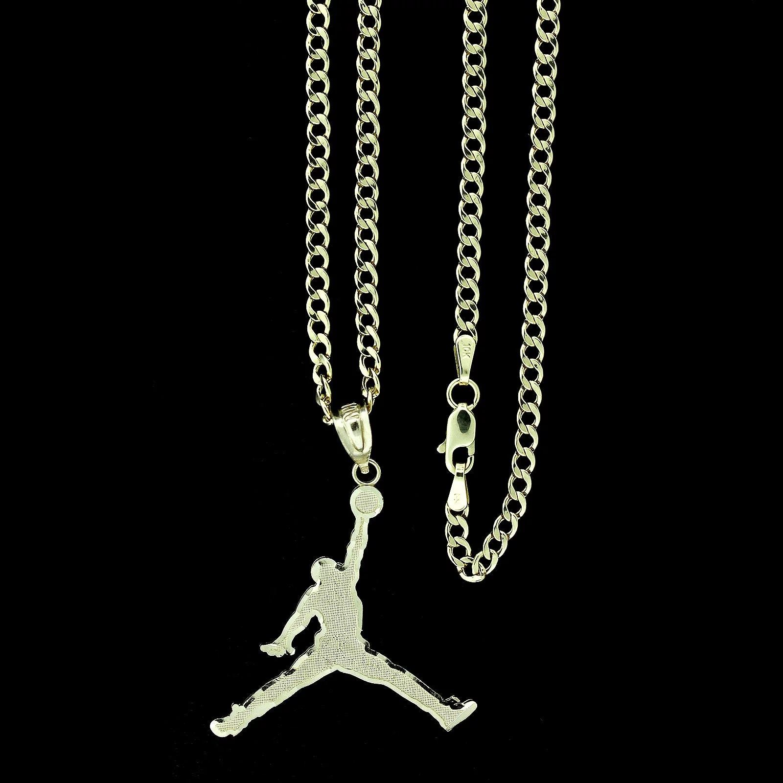 Mens 10K Yellow Gold Michael Jordan Jumpman Pendant With 2.5mm Cuban Link Chain Necklace Set