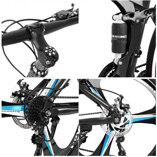 Folding Mountain Bike 21 Speed 26-inch Wheel Double Disc Brake Full Suspension Anti-Slip, Mens MTB Bikes Adult Road Bicycles