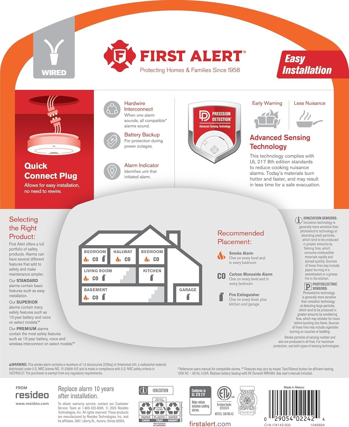 Hardwire Interconnect Smoke Alarm with Battery Backup, 6-Pack