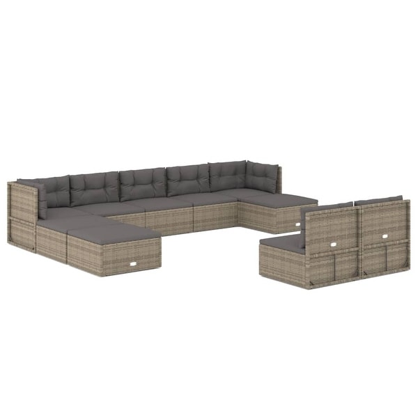 vidaXL 9 Piece Patio Lounge Set with Cushions Gray Poly Rattan
