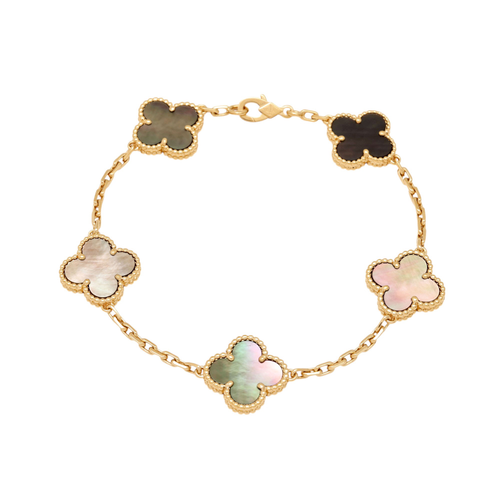Van Cleef & Arpels Vintage Alhambra 5 Motifs Bracelet 18K Yellow Gold Shell