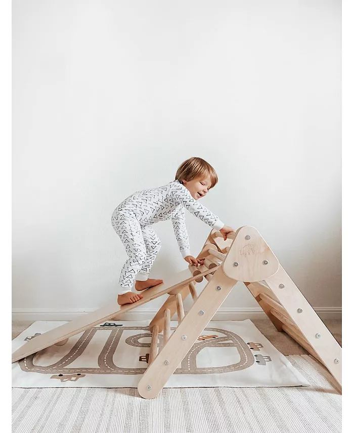 Lily and River Birch Little Climber Playset With Rockwall Slide In Natural