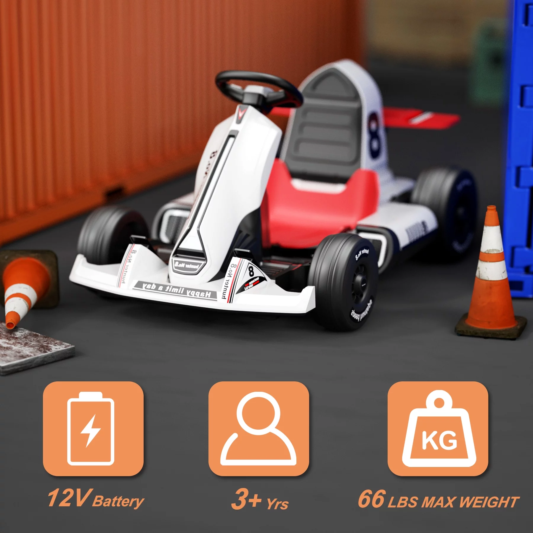 XJD Electric Go Kart Ride on for Kids 12V Battery Powered Pedal Toy Electric Vehicle Car Racing Drift Car Gift for Boys Girls with Bluetooth/FM and Remote Control, White