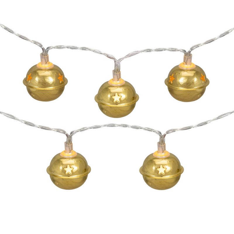 Northlight LED Gold Christmas Jingle Bells Light Set - Warm White - 4.5' Clear Wire - 10pcs