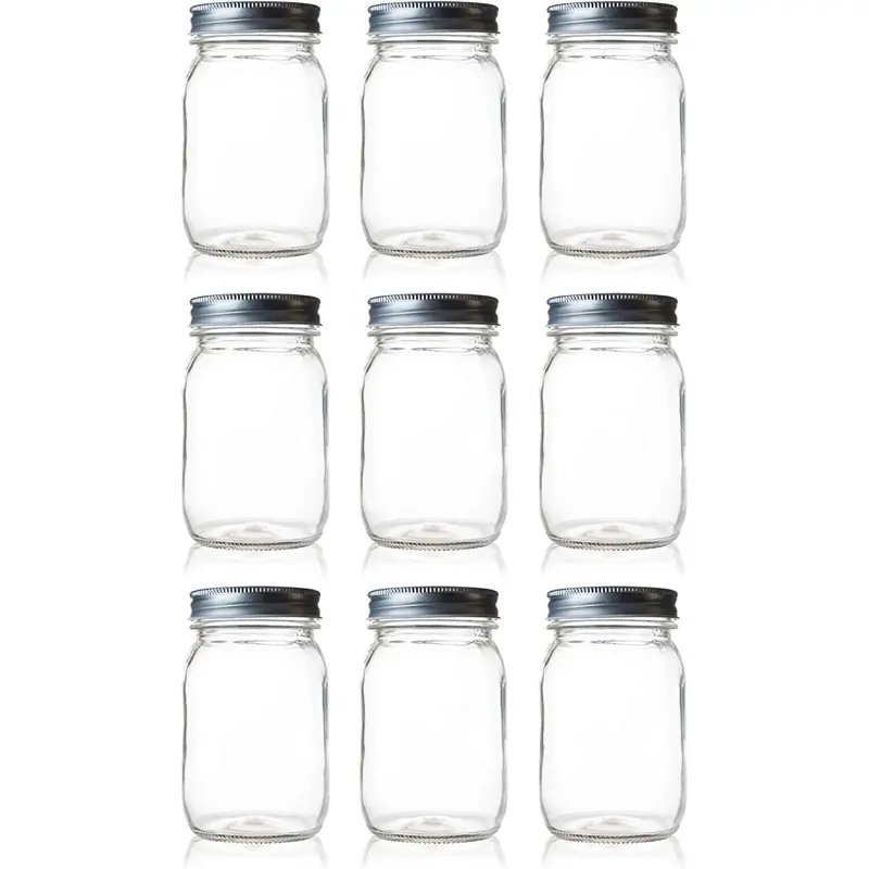 Seacoast Regular Mouth Mason Jars with Steel Lids and Bands, 16-Ounces (Set Of – 9 Pieces)