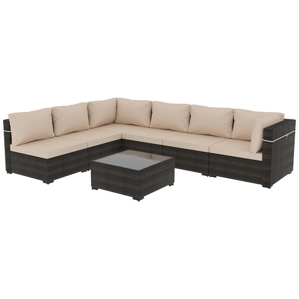 UPHA Cushioned 7piece Conversation Sectional Patio Group Furniture