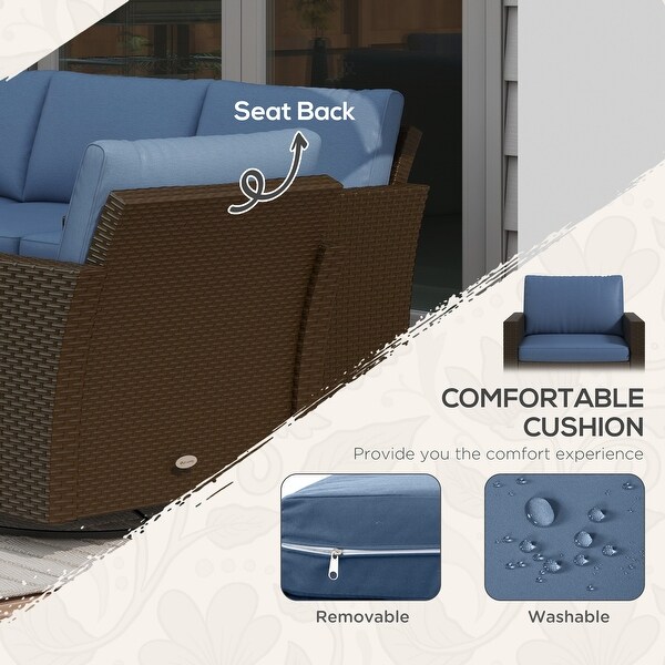 Outsunny 6 Piece Patio Furniture Set with Rattan Threeseater Sofa,Swivel Rocking Chairs,Footstools