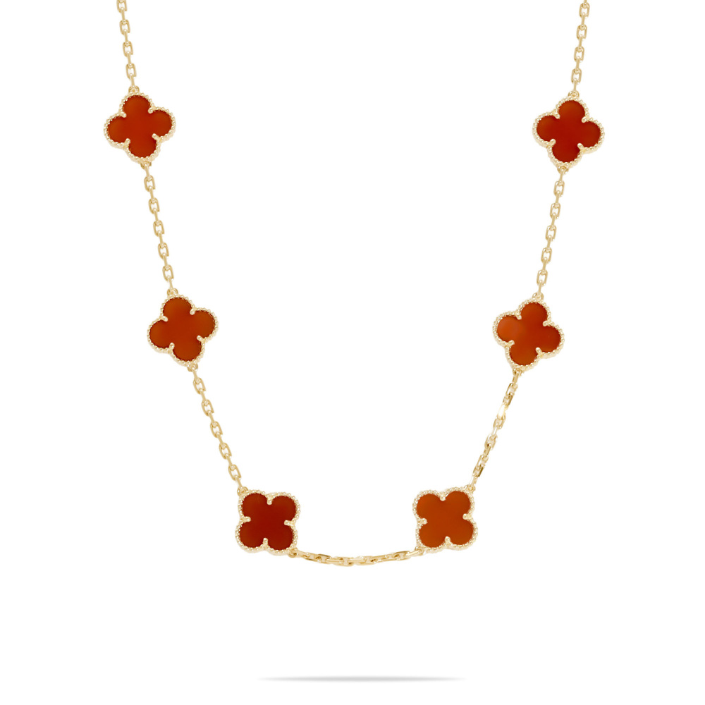 Van Cleef & Arpels Vintage Alhambra 20 Motifs Necklace 18K Yellow Gold Chalcedony VCARD39800