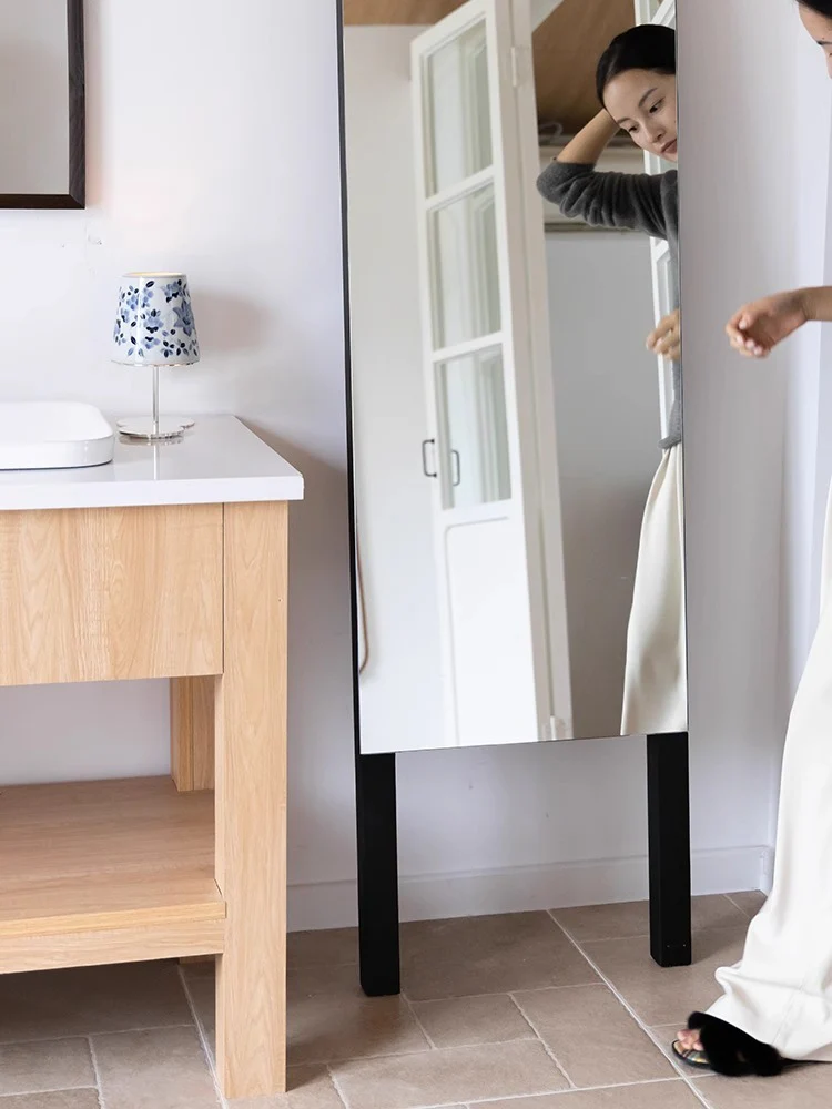 DZ014 - Swedish Floor Standing Mirror Antique White Wax Wood Dressing Mirror Entrance Mirror Large Area Floor Try-On Mirror