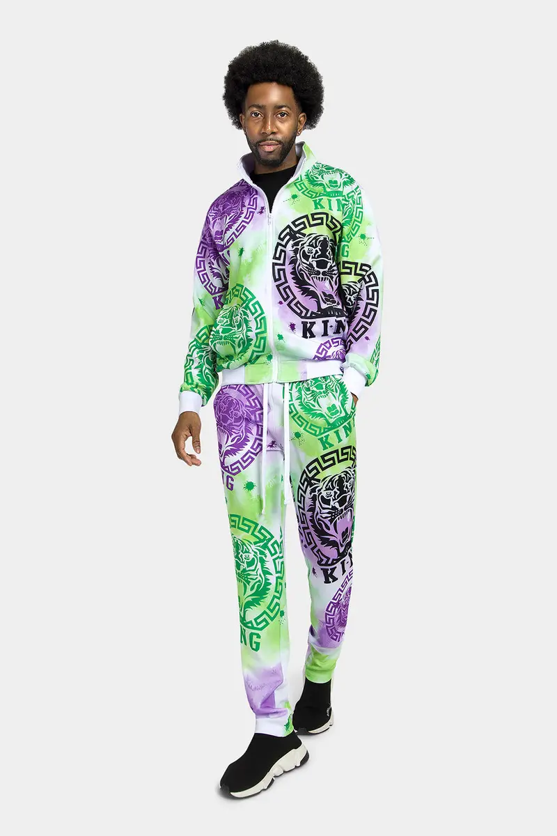 Tie-Dye Tiger King Tracksuit – Psychedelic Fusion of Wildlife Graphics & Swirling Dye Patterns