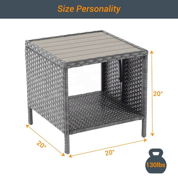 LIVOOSUN Patio HIPS Side Table,Square Coffee Table,Rattan End Table