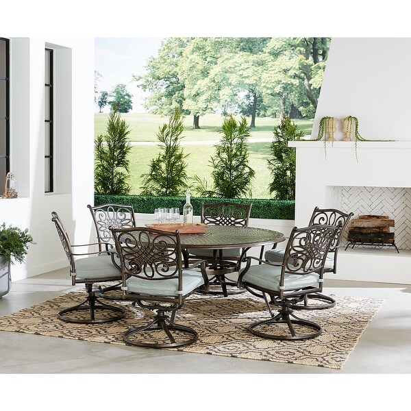 Agio Renditions 7Piece Set with 6 Swivel Rockers and 60in. CastTop Table,Featuring Sunbrella? Fabric in Mist Blue