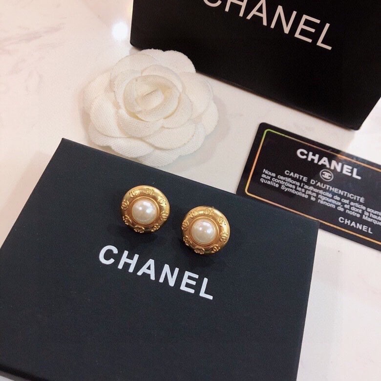 Chanel Button Gold Earrings