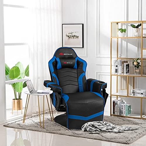POWERSTONE Gaming Recliner Massage Gaming Chair with Footrest Ergonomic PU Leather Single Sofa with Cup Holder Headrest and Side Pouch, Adjustable Living Room Chair Seating, Black