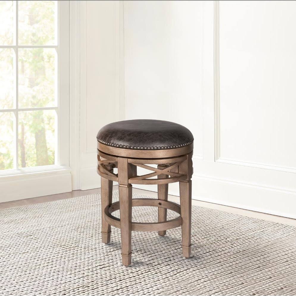 Hillsdale Furniture Chesterfield Backless Wood 26 in. Gold Metallic Silver Swivel Counter Height Stool
