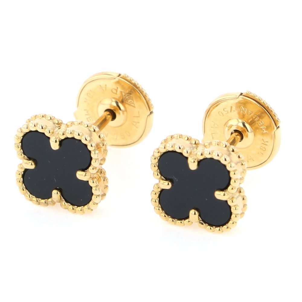 Van Cleef & Arpels Sweet Alhambra Earrings 18K Yellow Gold Onyx