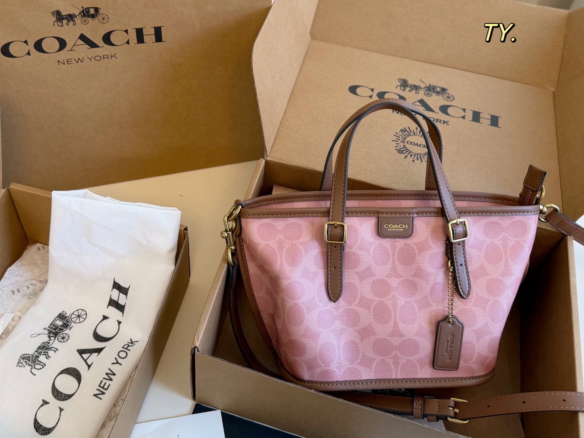 COACH New Taxi Cherry Blossom Pink Tote Bag - cnluxepick