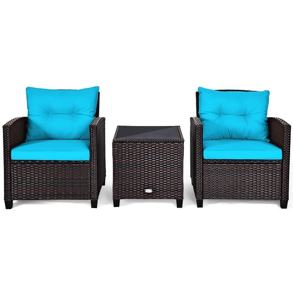 Costway 3PCS Patio Rattan Furniture Set Cushioned Conversation Set