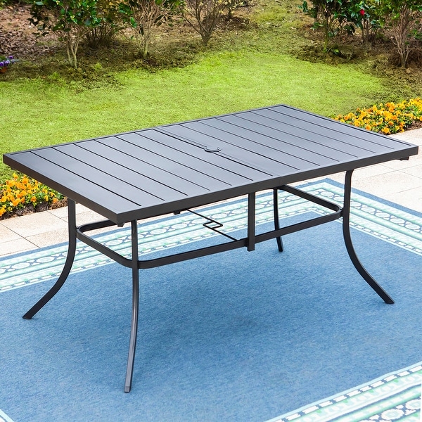 7 Pieces Patio Dining Set,6 x C Spring Motion Chairs Textilene and 1 Metal Table with 2.6