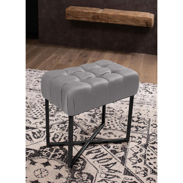 Birdrock Home Rectangular Tufted Grey Foot Stool Ottoman With Black Legs