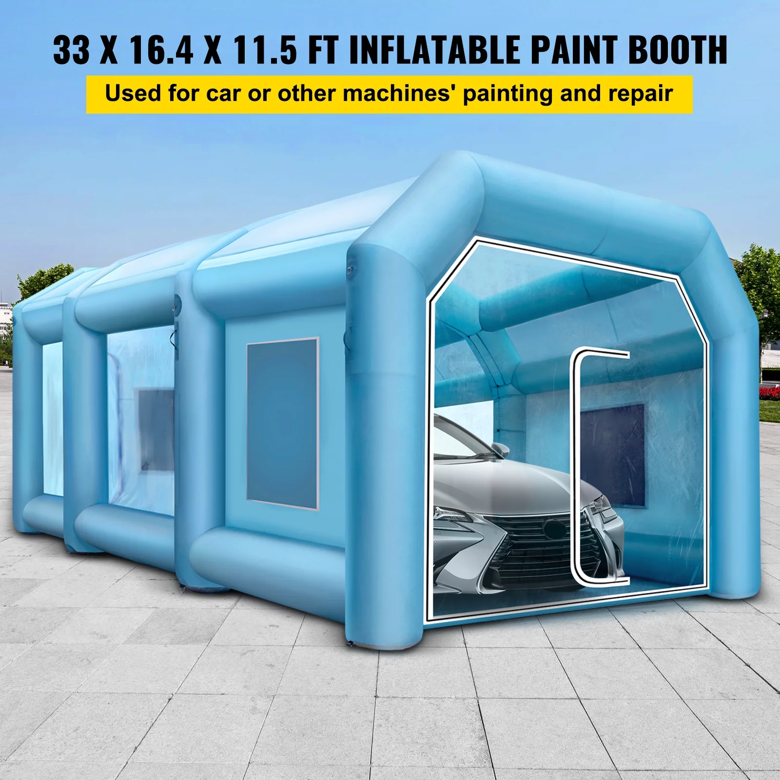 SKYSHALO Inflatable Paint Booth, Inflatable Spray Booth with Filter System Portable, Car Paint Booth for Car Parking Tent Workstation (33x16.4x11.5ft)