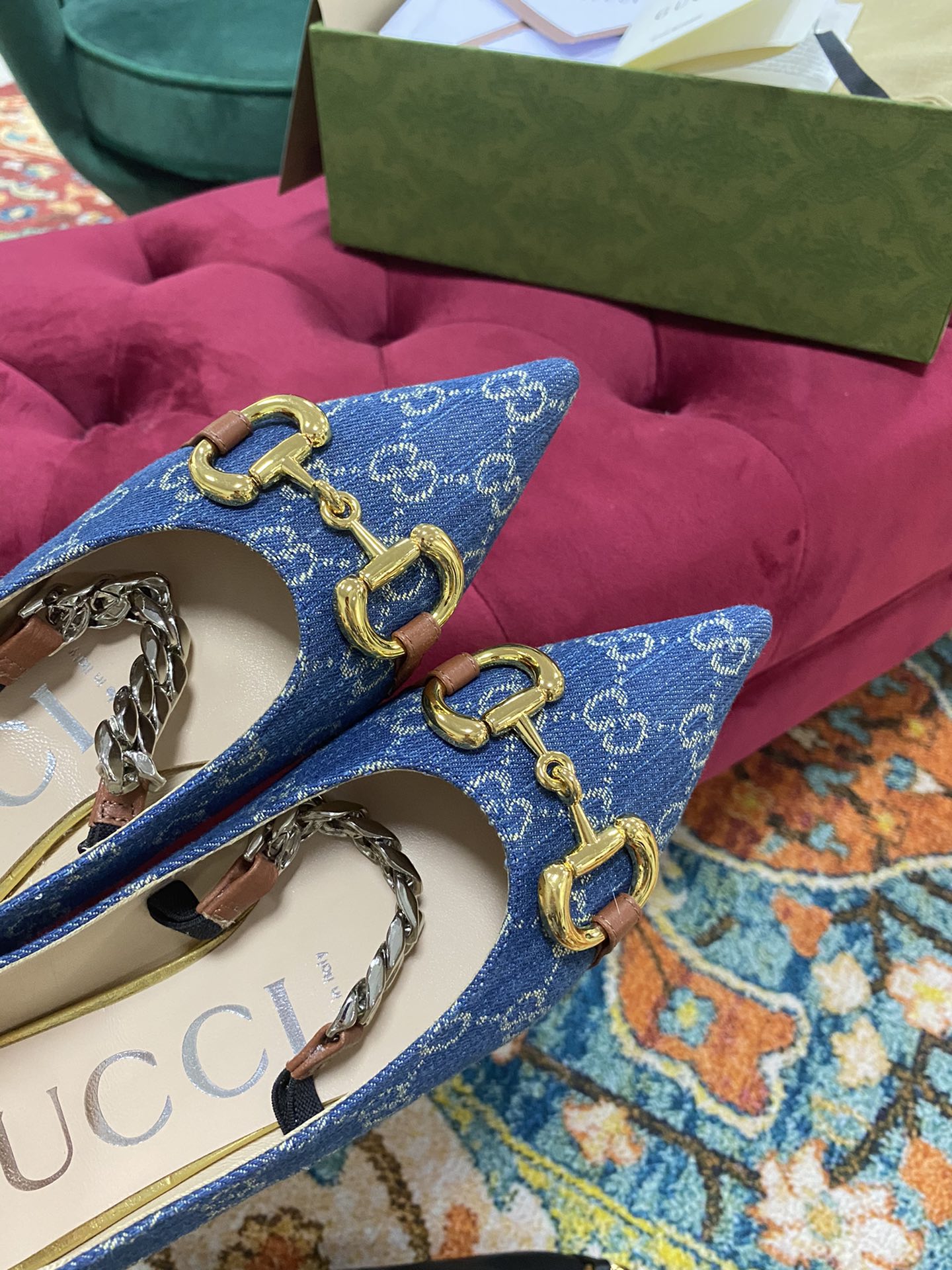 Gucci Gg Denim Series Women’S Horsebit Flat Ballet Shoes